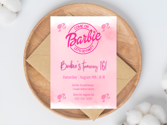 Barbie Watercolour Invitation