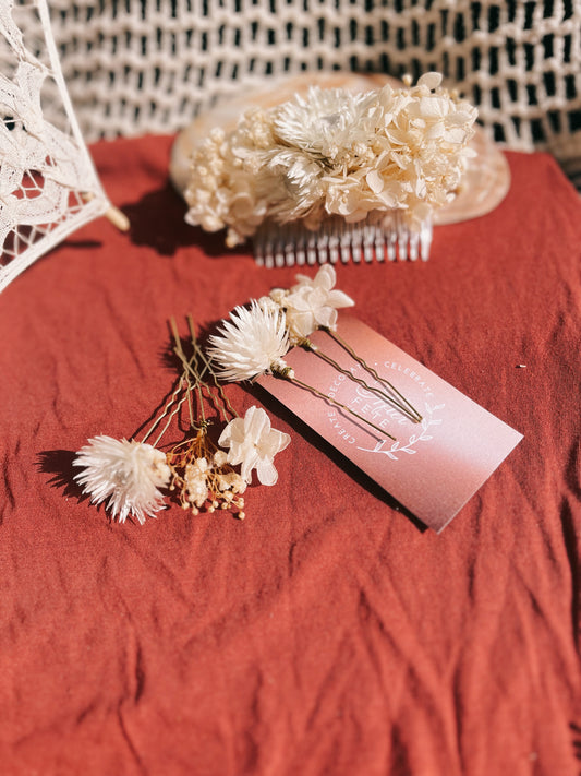 White floral hair pins