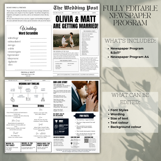 Foldable Newspaper Wedding Program Template